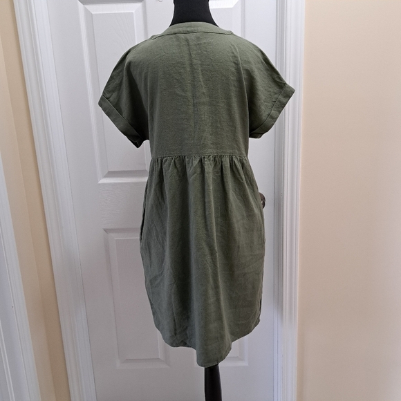 NWOT Briggs New York Greenl Linen Dress Small V-neck Short Sleeved - Picture 9 of 14
